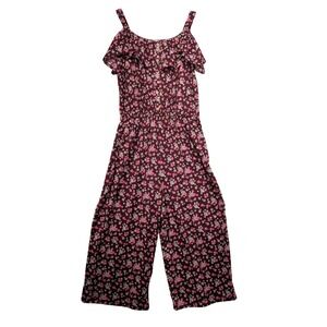 Justice XL PLUS Floral Cold Shoulder Jumpsuit Ruffle Wide Leg Burgundy Pink